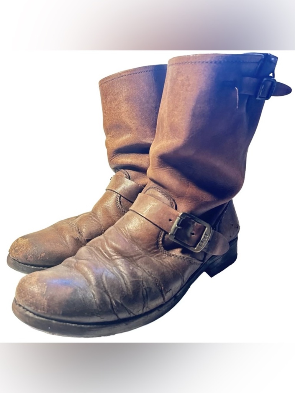 Vintage Frye Veronica Distressed Well-Worn Brown Leather Mid Boots Womens 9.5